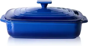 Lareina Large Ceramic Casserole Dish with Lid, 4.0 Quart Covered Rectangular Stoneware Baking Dishes for Oven, Deep 9x13 Inch Lasagna Pans for Baking and Serving, Perfect for Christmas Gifts, Blue