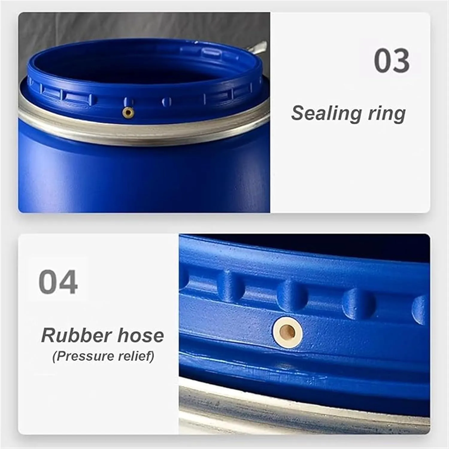 Large Plastic Blue Open Top Storage Barrel Drum Keg with Lid and Latch Ring, Food Grade for Shipping, Air Tight Industrial Storage Container
