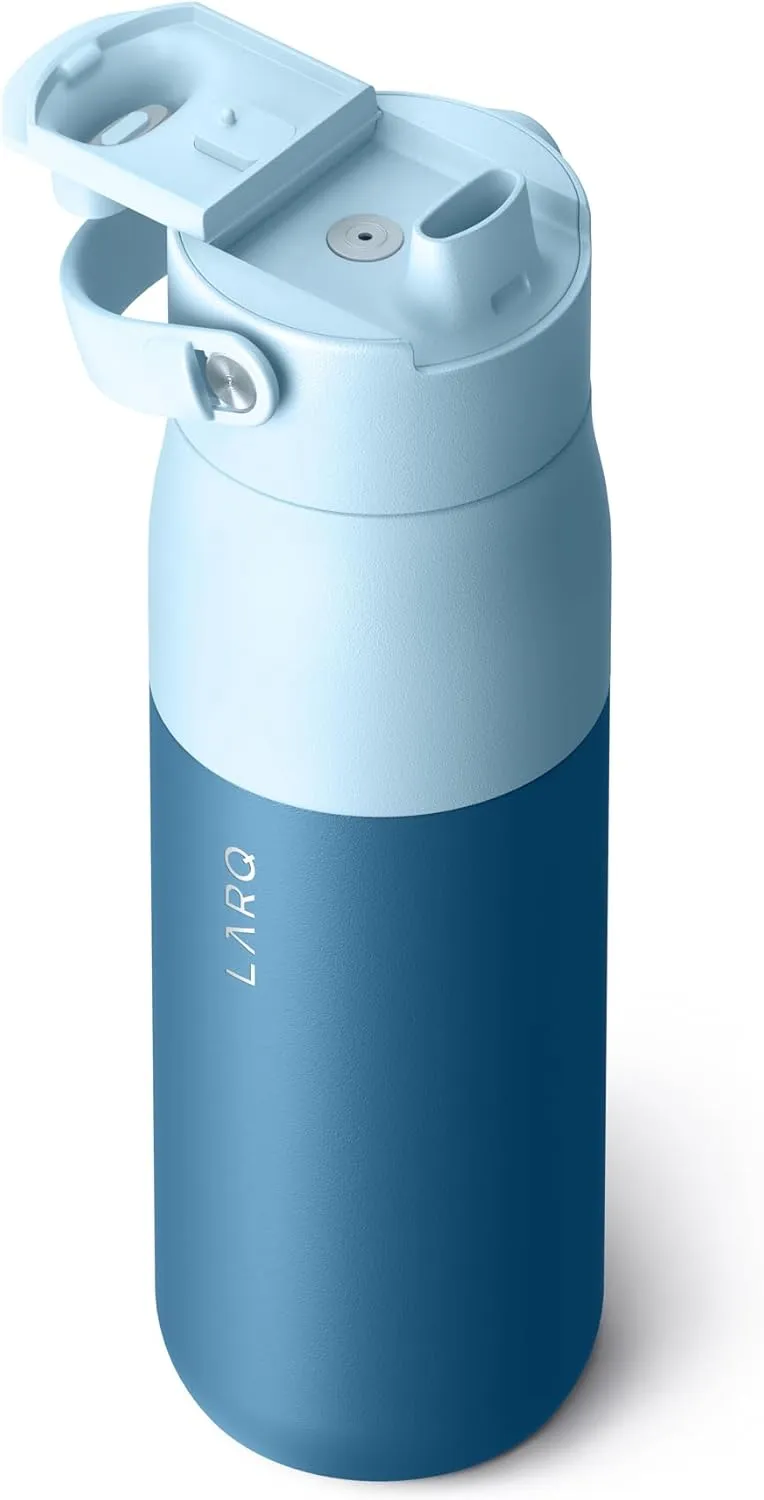 LARQ Bottle Swig Top 23oz - Insulated Reusable Stainless Steel Water Bottle With Built-In Silicone Handle | Thermos, BPA Free | For Sports, Gym, and Travel | Amalfi Blue