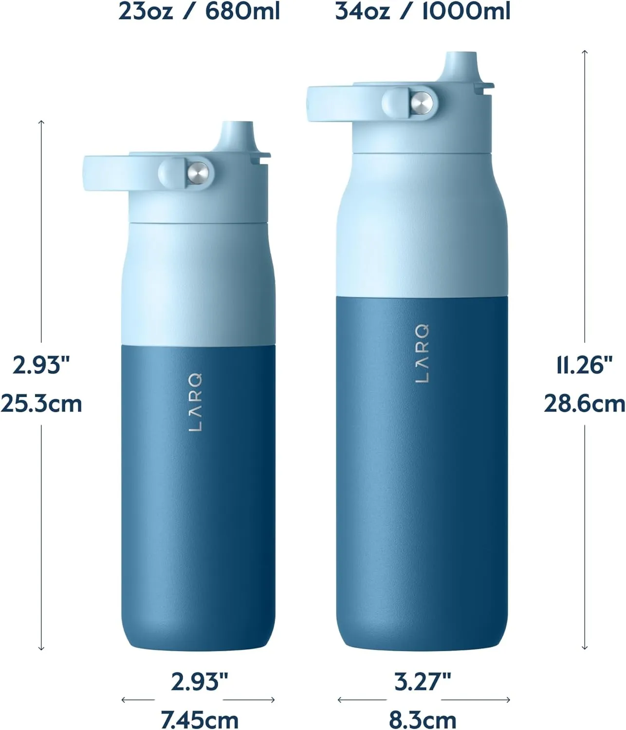 LARQ Bottle Swig Top 23oz - Insulated Reusable Stainless Steel Water Bottle With Built-In Silicone Handle | Thermos, BPA Free | For Sports, Gym, and Travel | Amalfi Blue