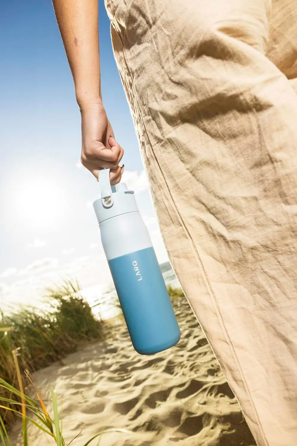 LARQ Bottle Swig Top 23oz - Insulated Reusable Stainless Steel Water Bottle With Built-In Silicone Handle | Thermos, BPA Free | For Sports, Gym, and Travel | Amalfi Blue