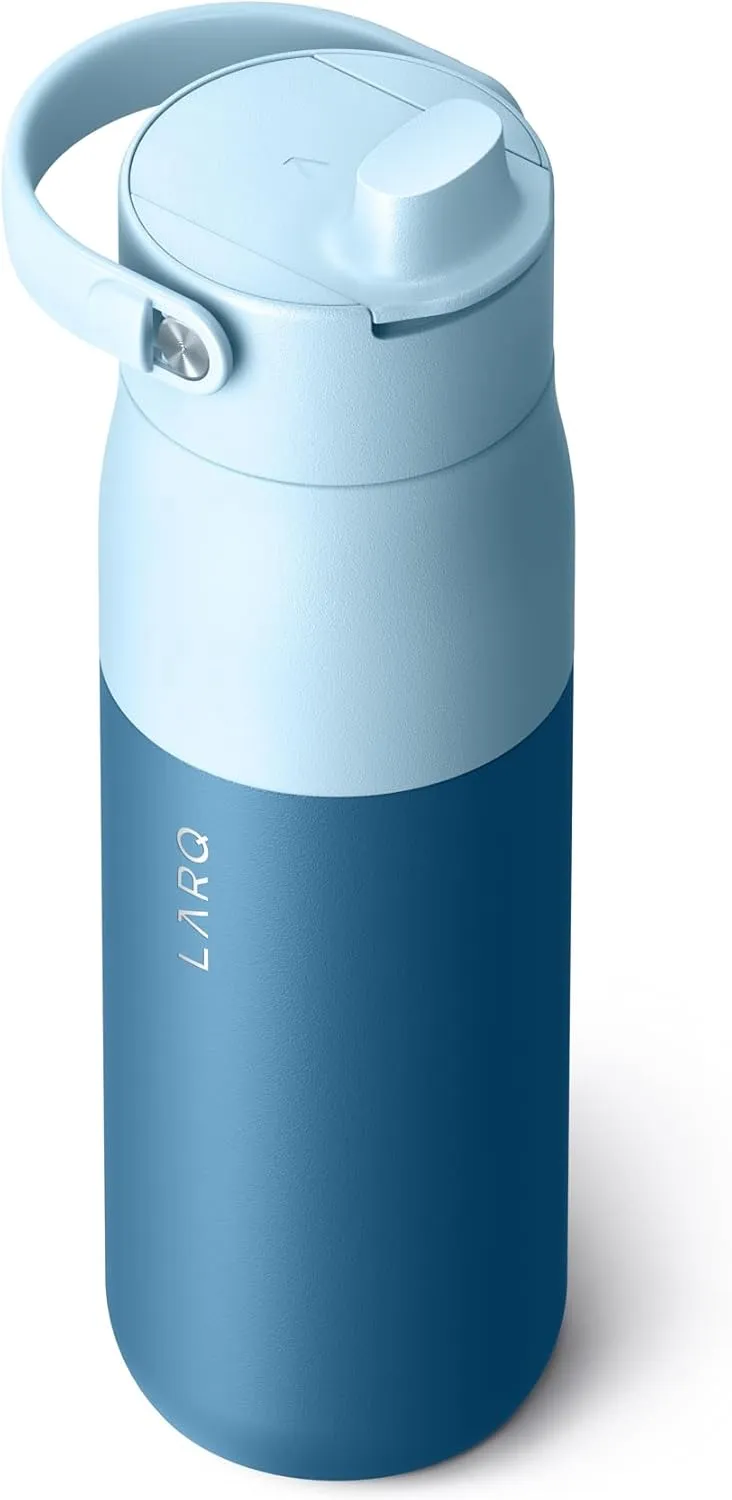 LARQ Bottle Swig Top 23oz - Insulated Reusable Stainless Steel Water Bottle With Built-In Silicone Handle | Thermos, BPA Free | For Sports, Gym, and Travel | Amalfi Blue