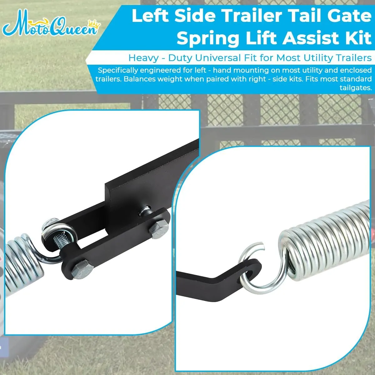 Left Side Trailer Tail Gate Spring Lift Assist Kit - Heavy-Duty Universal Fit for Most Utility Trailers - Lift Support with Bracket and Hardware (Left-Hand Mount)