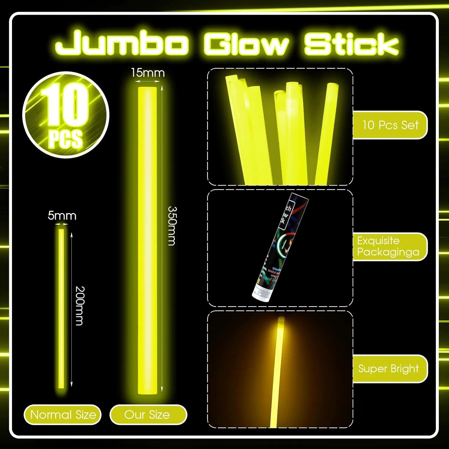Lewtemi 10 Pcs 14 Inch Large Glow Sticks Christmas Jumbo Sticks Big Glow Stick Giant Light Stick Emergency Light Stick for Camping Accessories, Survival Kit
