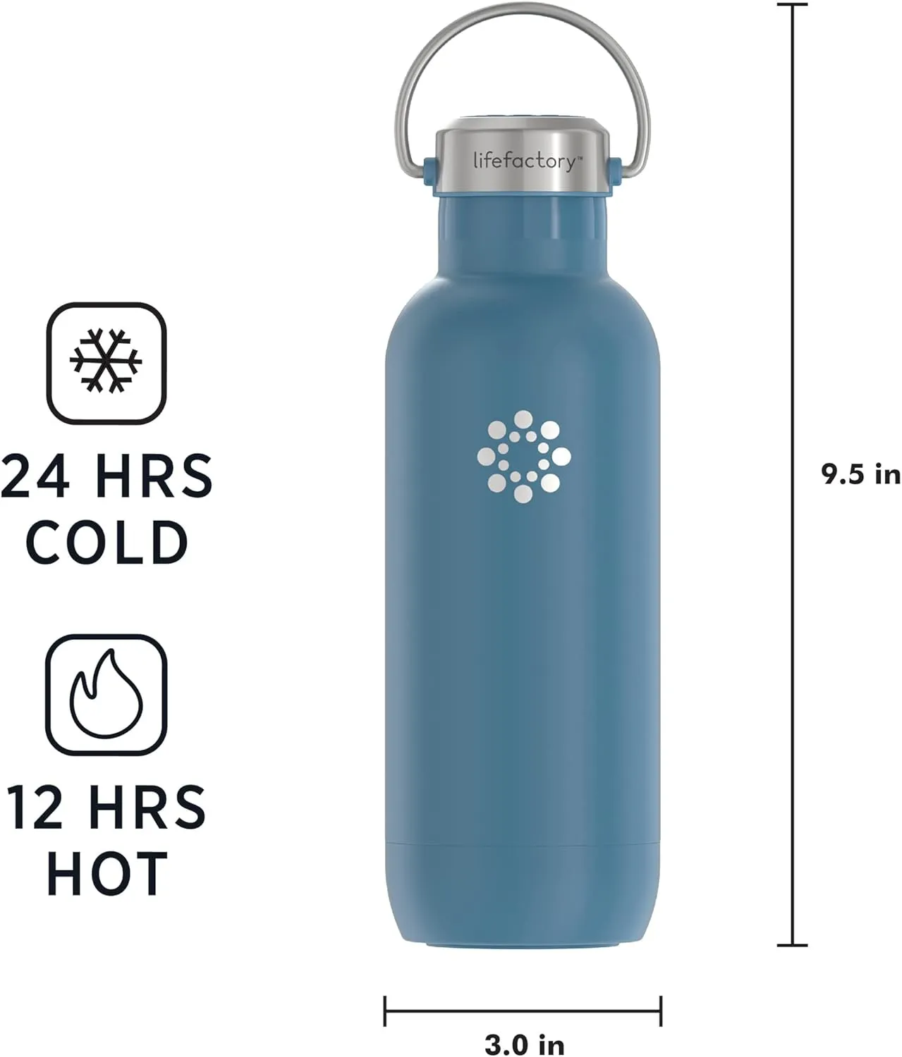 LIfeFactory Stainless Steel Vacuum-Insulated Sport Bottle, 20 Ounce, Dark Denim