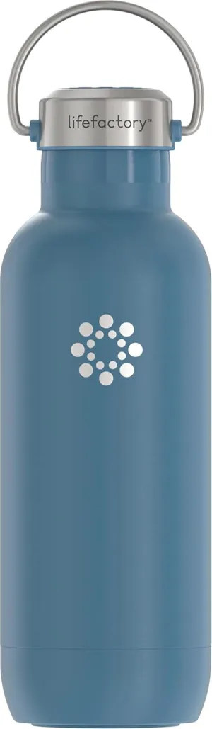 LIfeFactory Stainless Steel Vacuum-Insulated Sport Bottle, 20 Ounce, Dark Denim