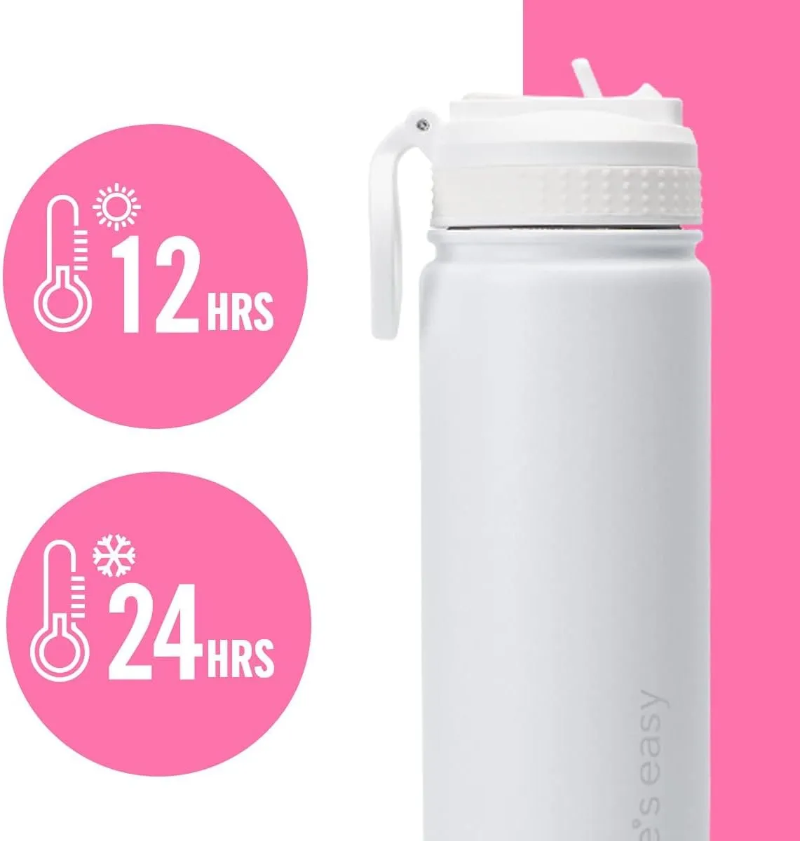Life's Easy Stainless Steel Insulated Water Bottle - Sports Water Bottle w/Loop Handle Bionic Silicone Straw Lid - Vacuum Flask for Hot & Cold Drinks - Great for School, Travel & More (White, 18 oz)