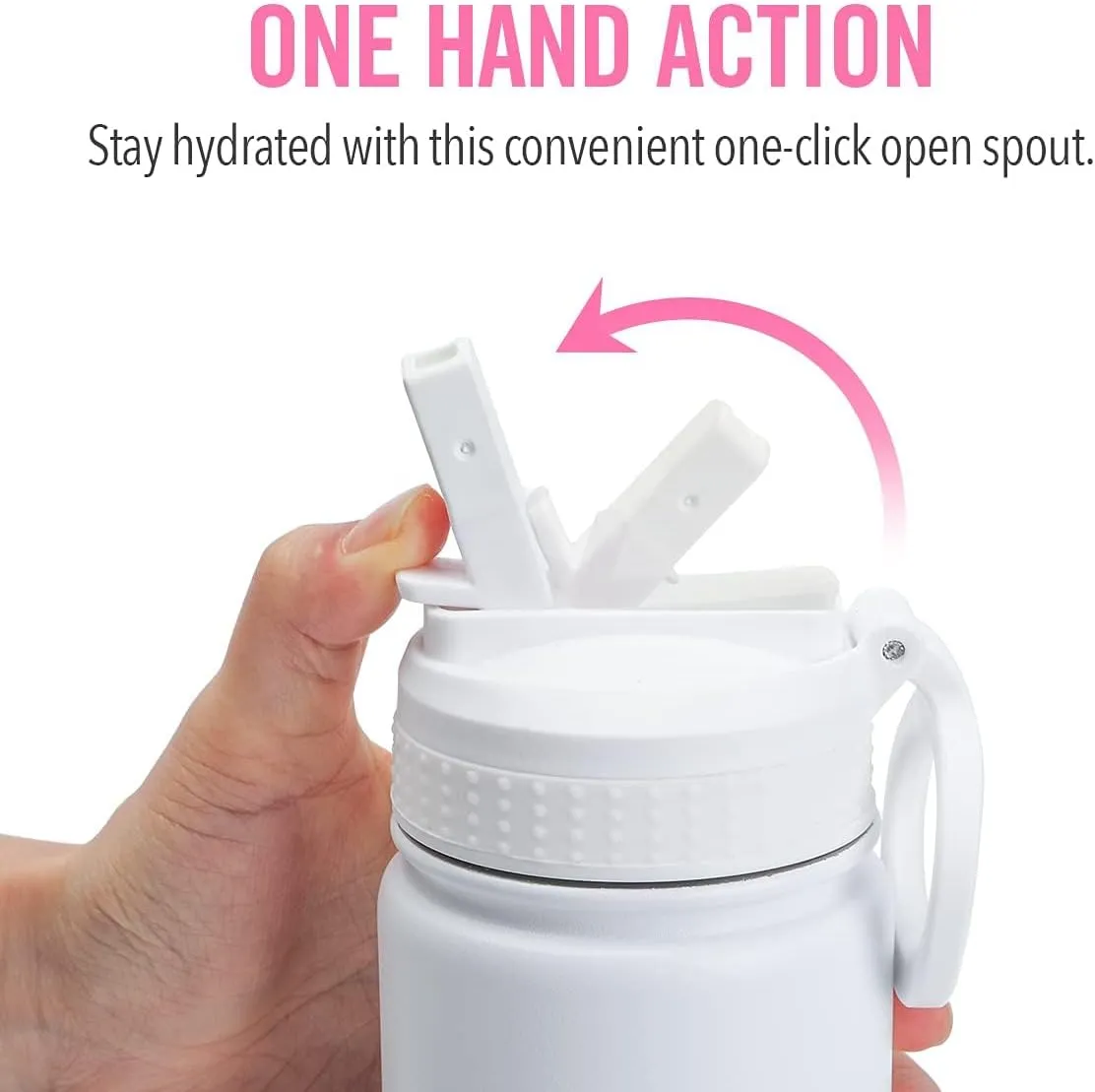 Life's Easy Stainless Steel Insulated Water Bottle - Sports Water Bottle w/Loop Handle Bionic Silicone Straw Lid - Vacuum Flask for Hot & Cold Drinks - Great for School, Travel & More (White, 18 oz)