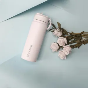 Life's Easy Stainless Steel Insulated Water Bottle - Sports Water Bottle w/Loop Handle Bionic Silicone Straw Lid - Vacuum Flask for Hot & Cold Drinks - Great for School, Travel & More (White, 18 oz)