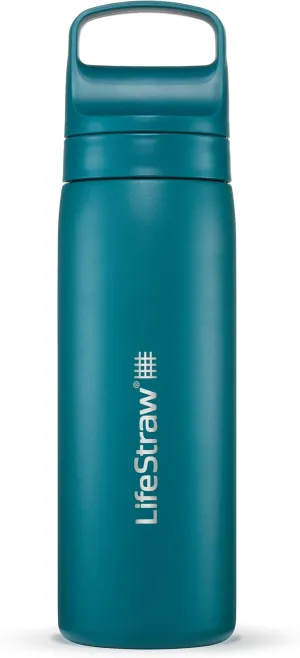 LifeStraw Go Series – Insulated Stainless Steel Water Filter Bottle for Travel and Everyday Use, Removes Bacteria, Parasites and Microplastics, Improves Taste, 18oz Laguna Teal
