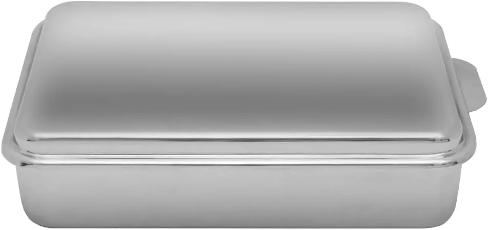 Lindy's Stainless Steel 9 X 13 Inches Covered Cake Pan with Stainless Steel Lid, Deep Pan for Baking Cakes, Breads, Casseroles, Fish, Vegetables and More