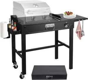 Llamaviva Portable Outdoor Folding Grill Cart with Wheels – Solid & Sturdy BBQ Table & Griddle Stand, Movable Cooking Cart Fits Grills for Camping, Patio & Backyard