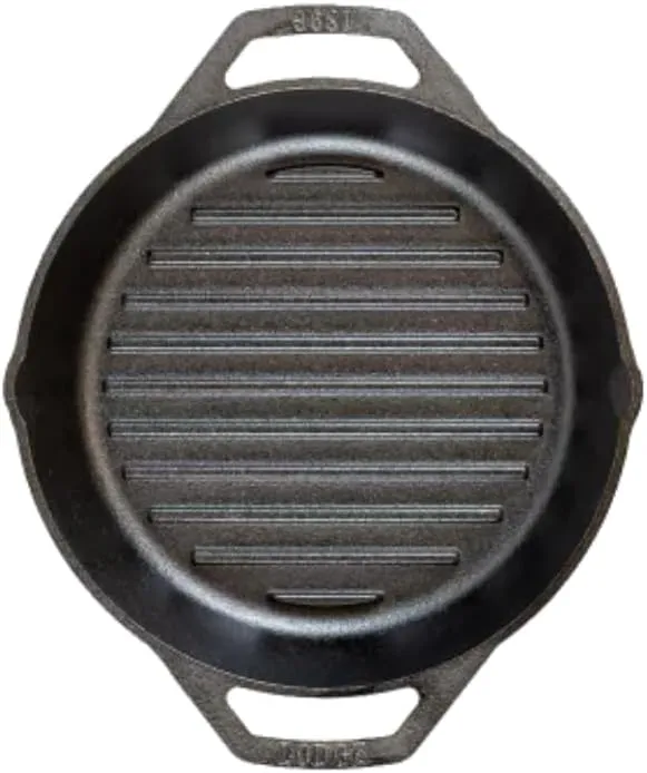 Lodge 10.25" Cast Iron Dual Handle Grill Pan, Black