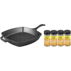 Lodge L8SGP3 Cast Iron Square Grill Pan, Pre-Seasoned, 10.5-inch