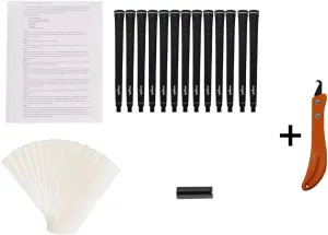 Majek Tour Pro Midsize Black Golf Grips and Grip Kit   Utility Hook Blade (13 grips, grip tape, clamp, grip removal hook blade, instructions)