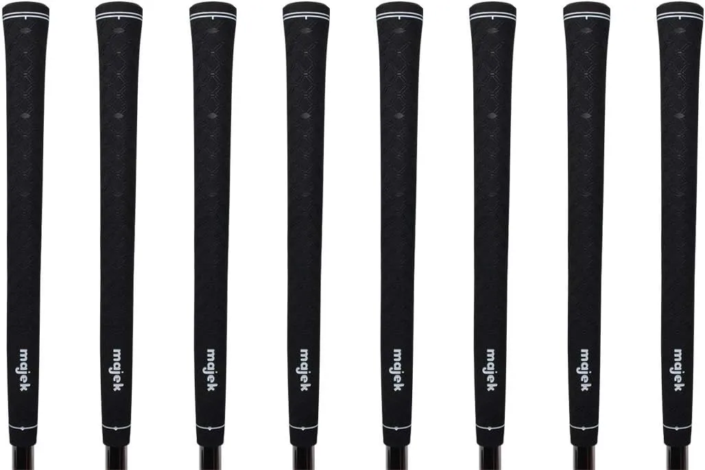 Majek Tour Pro Midsize Black Golf Grips and Grip Kit   Utility Hook Blade (8 grips, grip tape, clamp, grip removal hook blade, instructions)