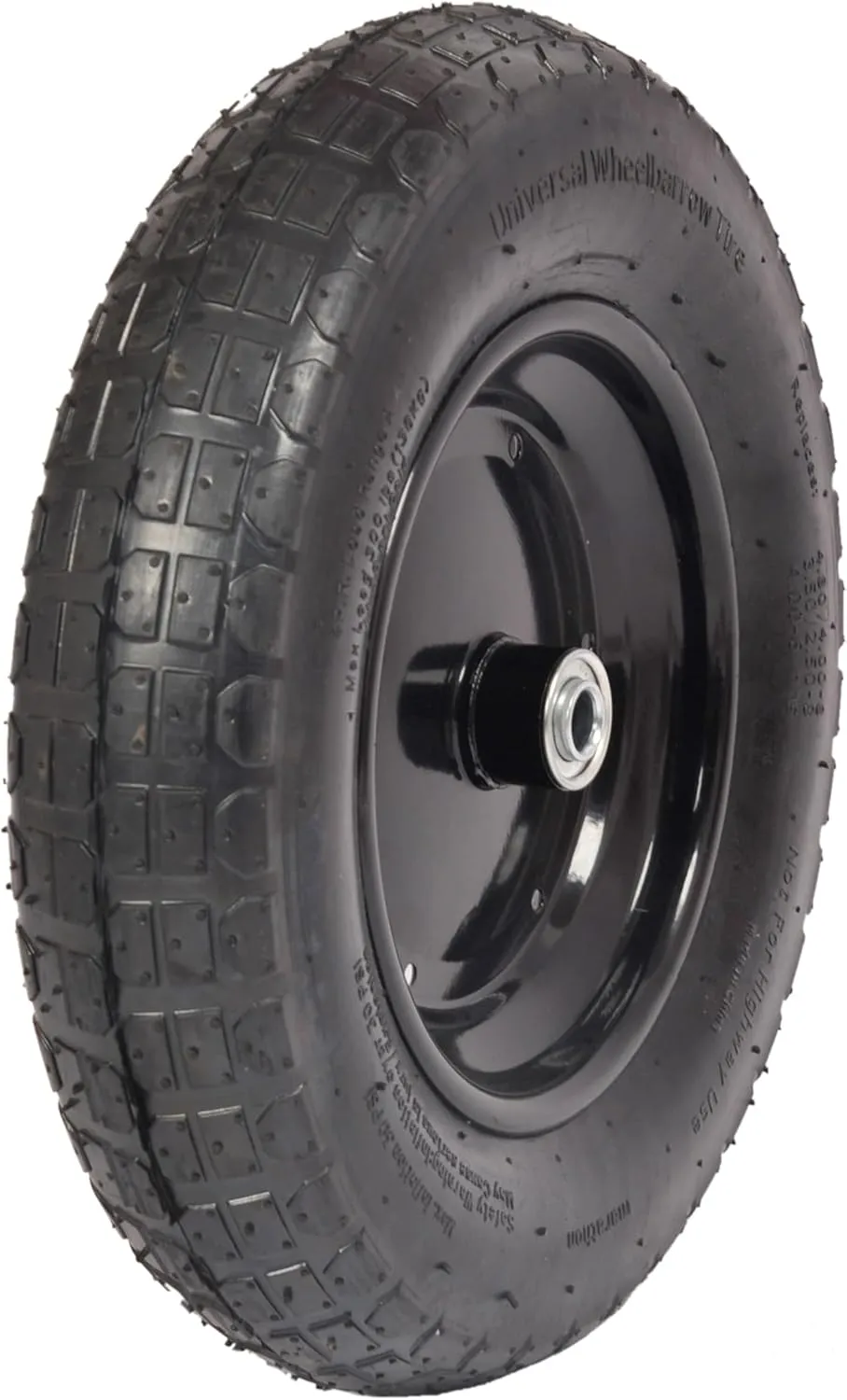 Marathon Industries 20265 Pneumatic (Air-Filled) Wheelbarrow Tire 3" Centered Hub, 5/8" Nylon Bushing with Spacer Kit Included, Multi