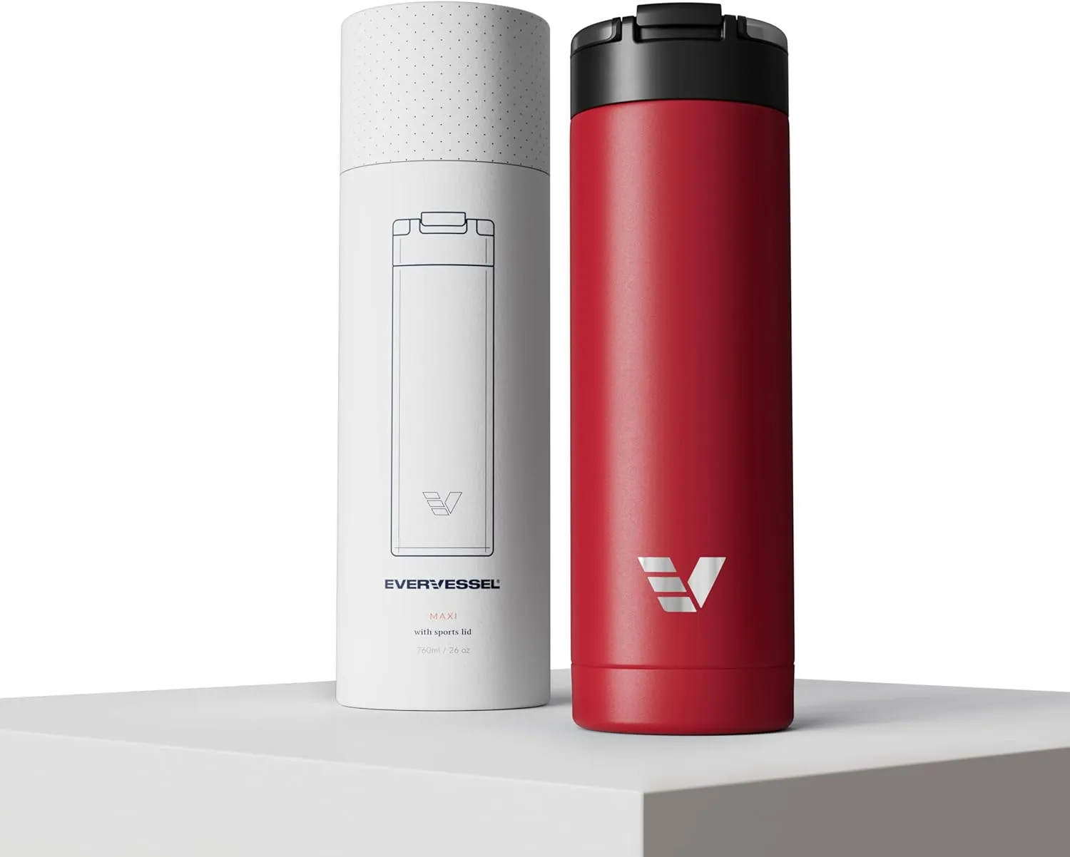 Maxi Stainless Steel Water Bottle 26oz - Double wall vacuum insulated | Integrated carry handle | leak proof flip top lid | Lightweight & stylish - Red