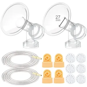 Maymom Breast Pump Kit Compatible with Medela Pump in Style Advanced Breast Pumps; 2X Breastshields (one-Piece), 27mm, 4 Valves, 6 Membranes, & 2 Tubings; Can Replace Medela Valve, Pumpinstyle