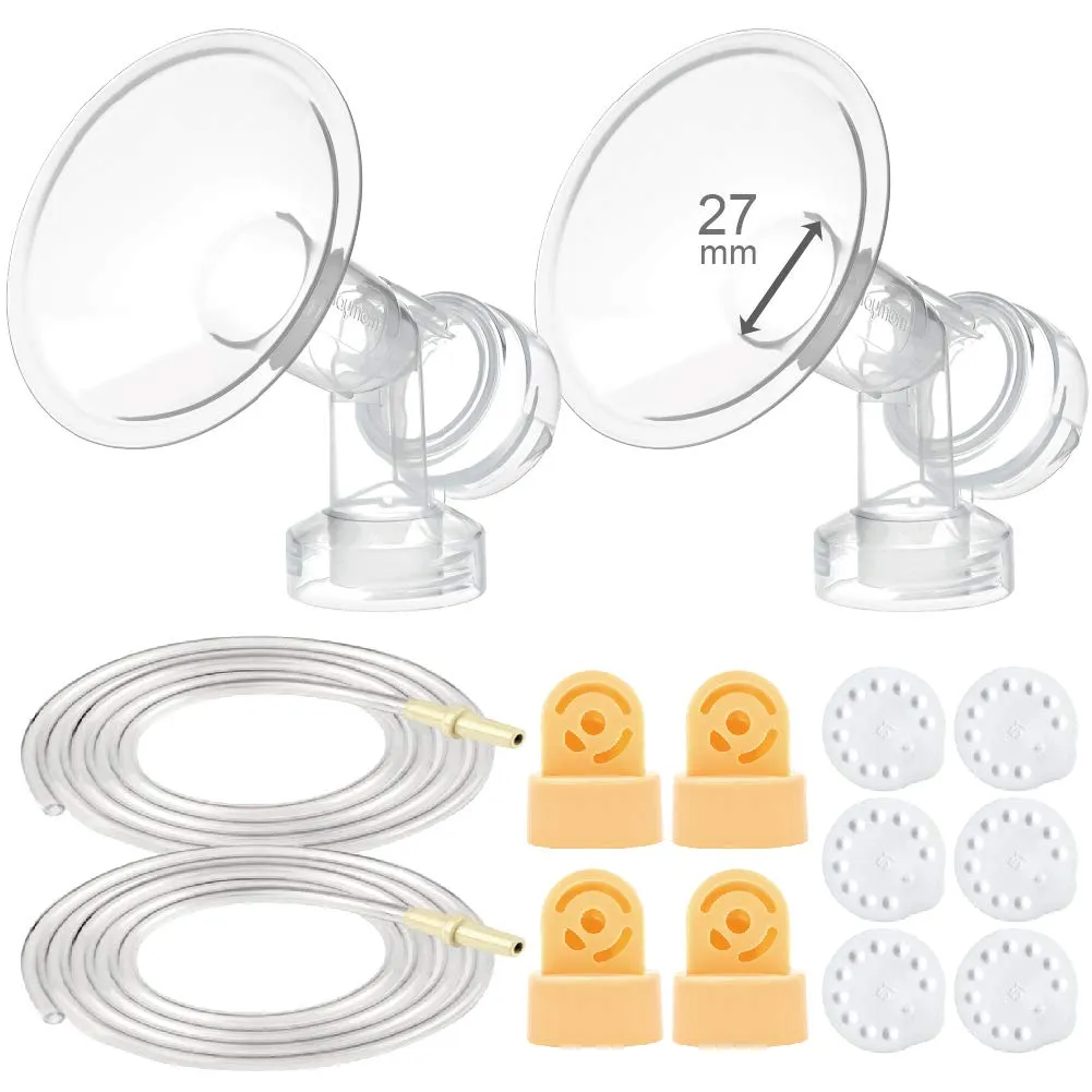 Maymom Breast Pump Kit Compatible with Medela Pump in Style Advanced Breast Pumps; 2X Breastshields (one-Piece), 27mm, 4 Valves, 6 Membranes, & 2 Tubings; Can Replace Medela Valve, Pumpinstyle
