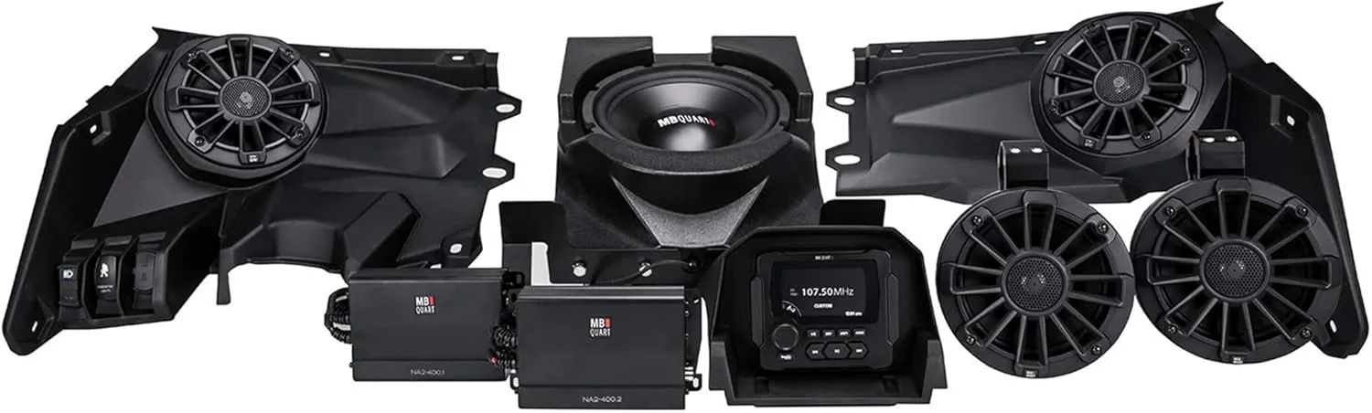 MB Quart 1800 Watt Stage 5 Can Am X3 Tuned, Premium Complete Audio Car Speakers Sound System Utility Terrain Vehicles, Off Road, Black