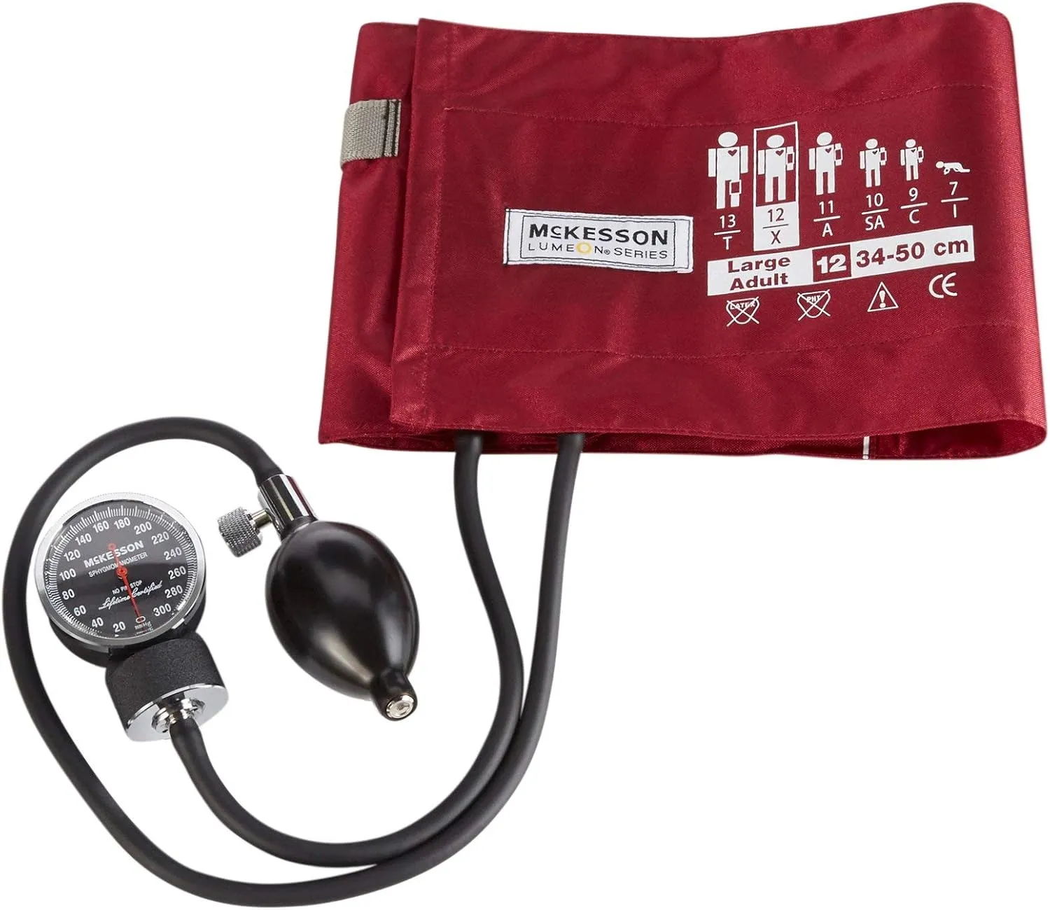 McKesson Aneroid Sphygmomanometer – Manual Blood Pressure Cuff Monitor with Carrying Case, Cuff 34-50 cm, Burgundy, 1 Count