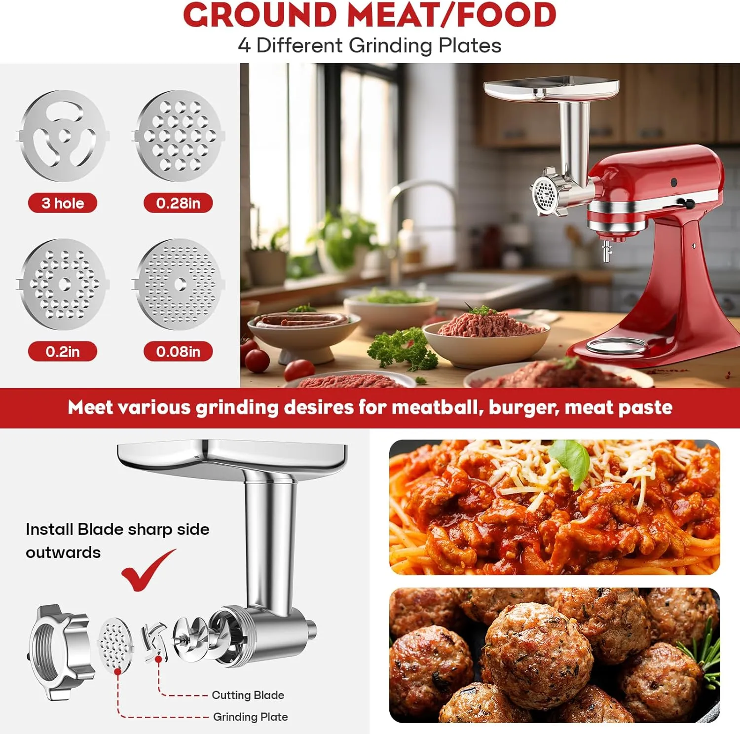 Meat Grinder & Slicer Shredder Attachments for KitchenAid Stand Mixer, Metal Meat Grinder with Sausage Stuffer Tubes, Cheese Grater, 2 Pcs Attachment Set for KitchenAid Mixers