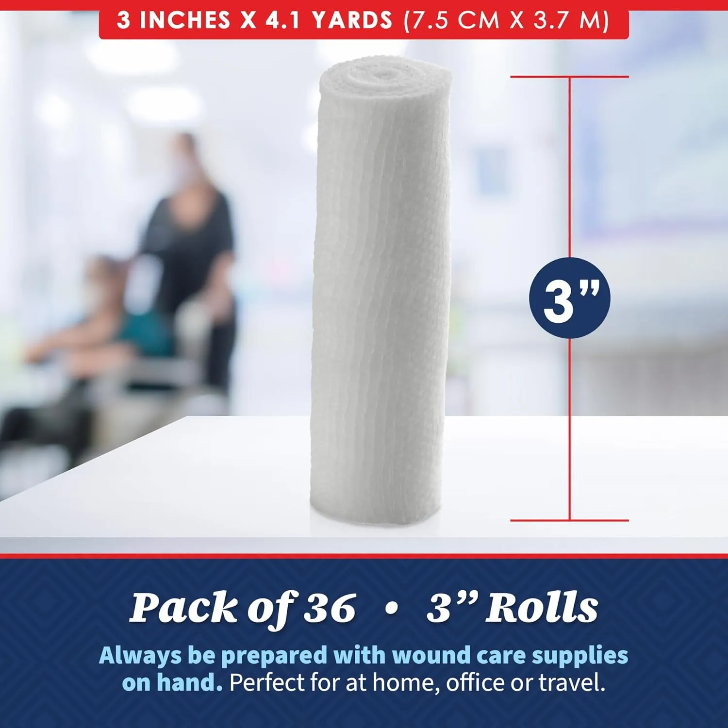 MEDca Gauze Rolls - (36 Pack) 3 in x 4.1 Yards Medical Grade Stretch Bandage for Dressing Wounds and First Aid Kit (3-Inch, 36 Pcs)