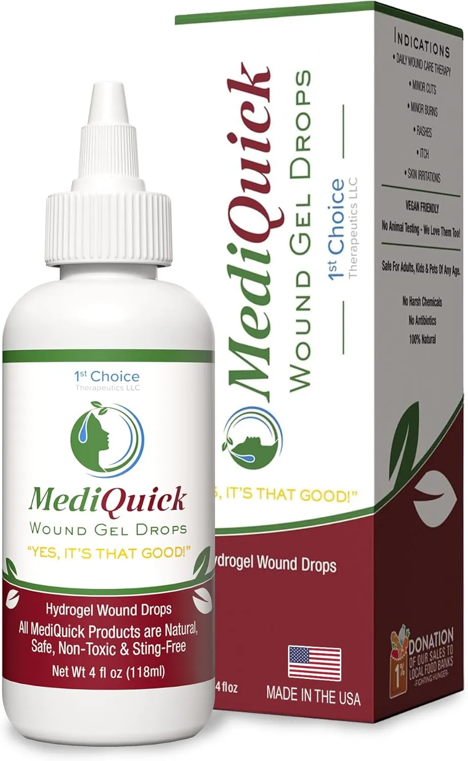 MediQuick Wound Gel Drops | Skin & Wound Repair Burn Gel Drops for Acne Rash Burns Cuts Eczema Itch Bites & More with 12 Hour Action | Safe Wound Wash with No Sting | 4 Oz