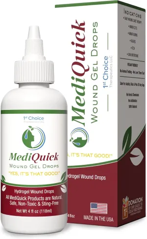 MediQuick Wound Gel Drops | Skin & Wound Repair Burn Gel Drops for Acne Rash Burns Cuts Eczema Itch Bites & More with 12 Hour Action | Safe Wound Wash with No Sting | 4 Oz