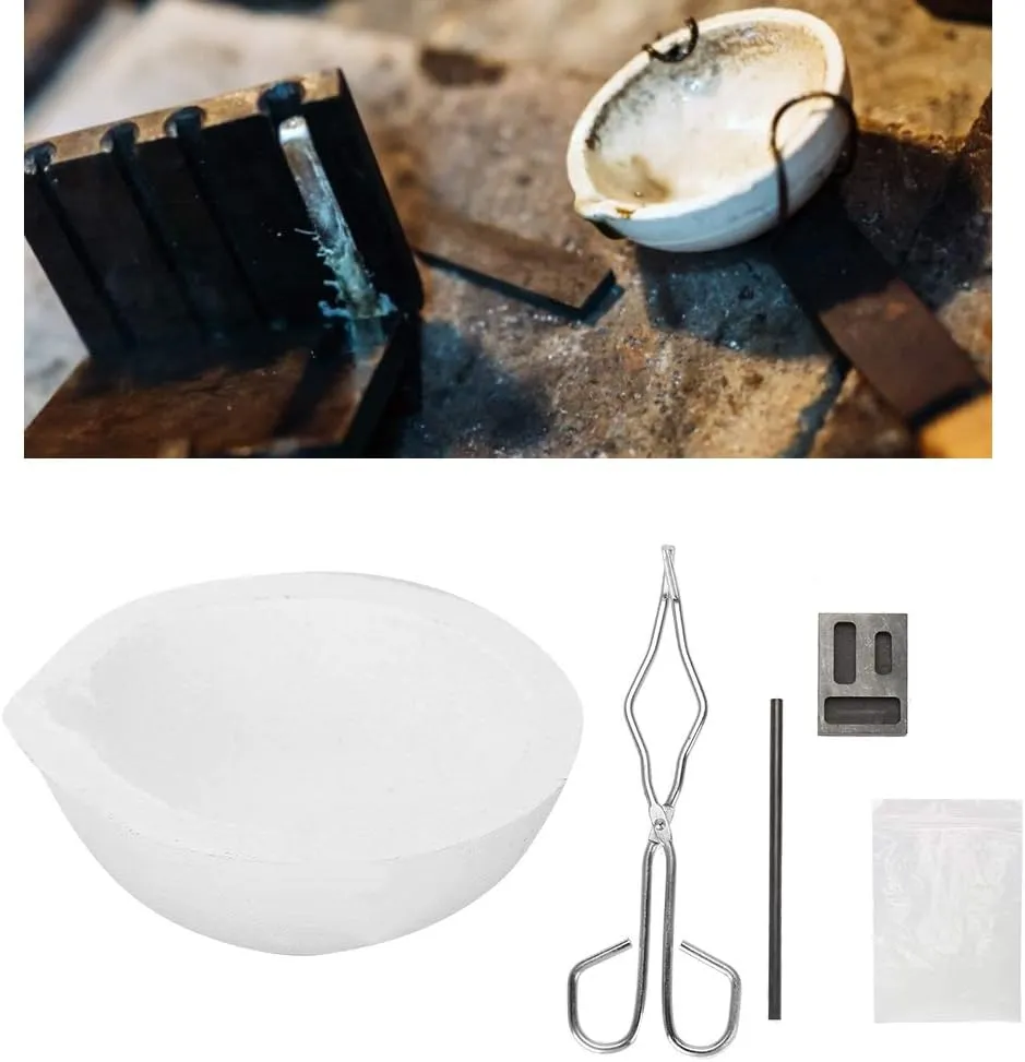 Melting Tool Kit , Melting Kit Crucible Graphite Rod Graphite Ingot 30g Borax 25cm Crucible Tong
