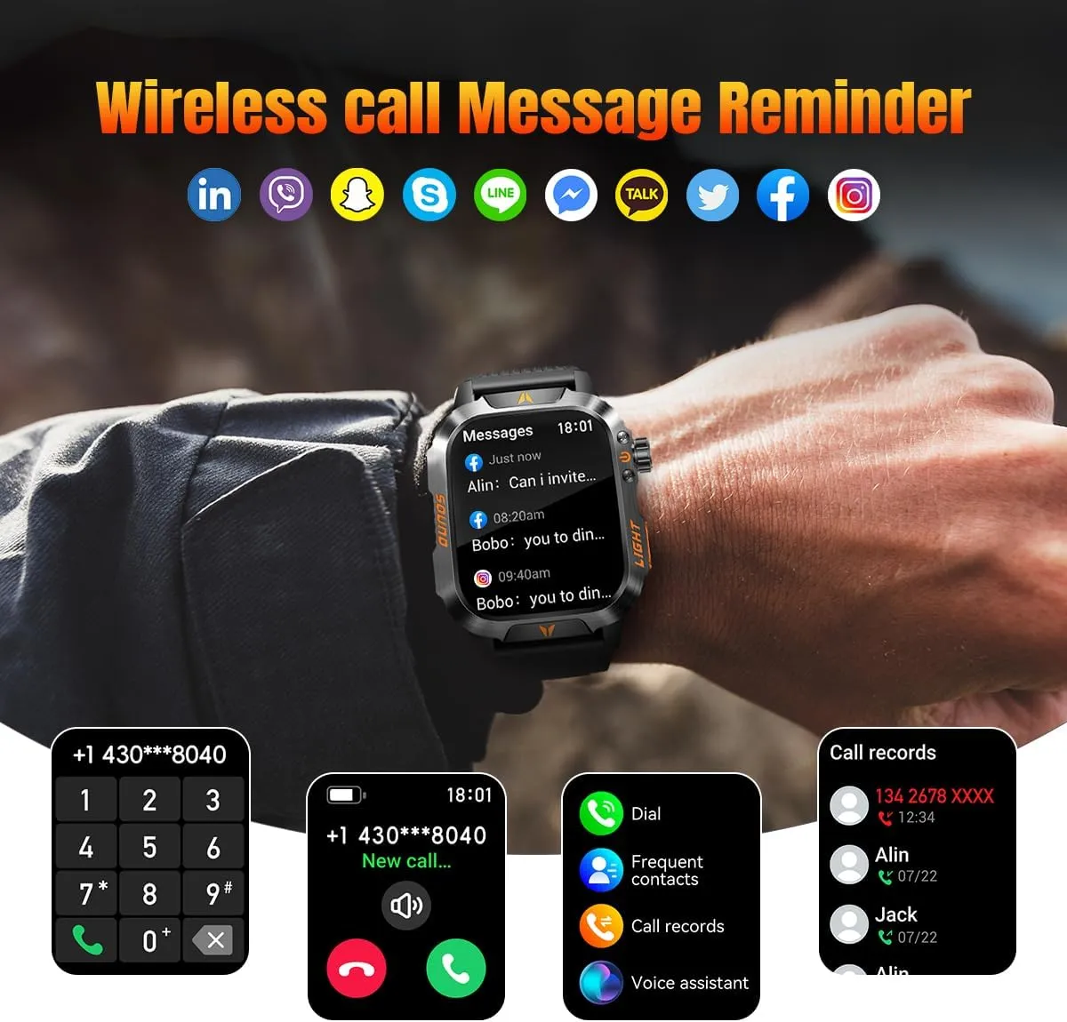 Men's Military Smart Watch Altimeter Barometer Compass IP68 Waterproof Suitable for Swimming Answer/Make Call Function Outdoor Tactical Smart Fitness Watch Heart Rate for Android & iOS (Black)