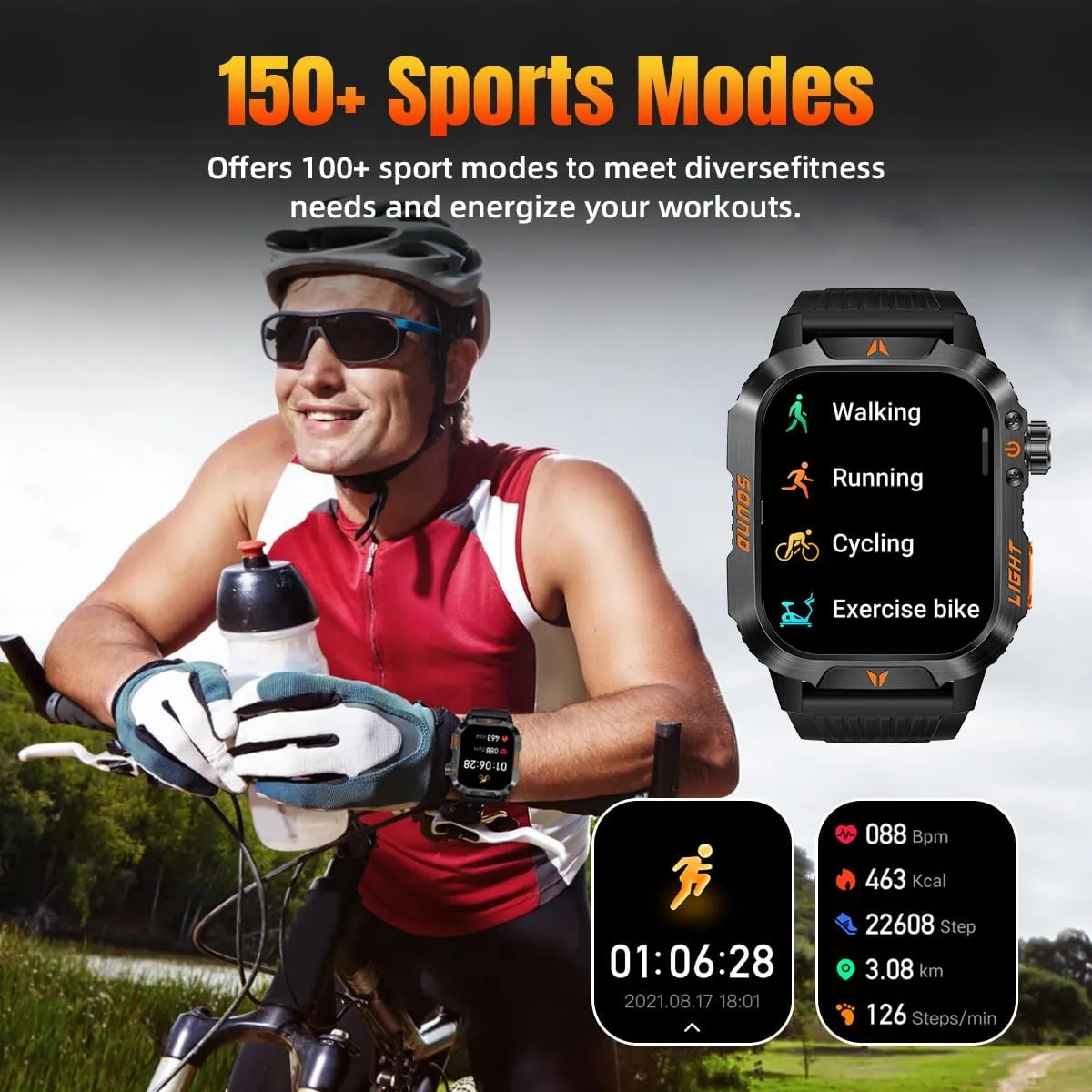 Men's Military Smart Watch Altimeter Barometer Compass IP68 Waterproof Suitable for Swimming Answer/Make Call Function Outdoor Tactical Smart Fitness Watch Heart Rate for Android & iOS (Black)