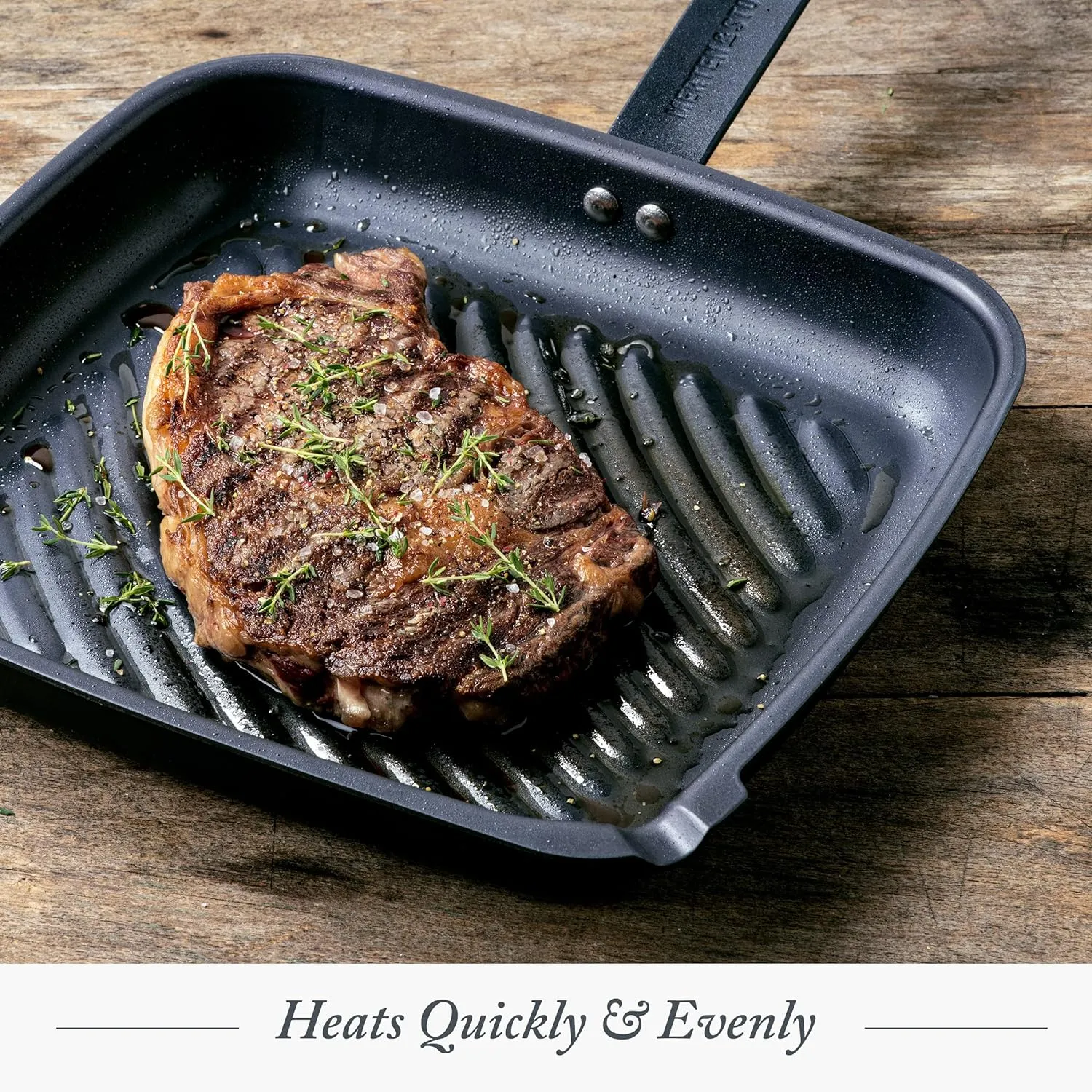 Merten & Storck Pre-Seasoned Carbon Steel 11" Square Grill Pan, Cast Iron, Lightweight & Durable, Sear Grill Broil Fry, Indoor Outdoor Cooking, Easy to Clean, Oven Safe, Induction, Steel Handle, Black