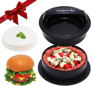 Meykers Burger Press - 3-in-1 Hamburger Patty Maker with Non-Stick Mold and 100 Wax Papers for Stuffed Cheeseburger, Slider