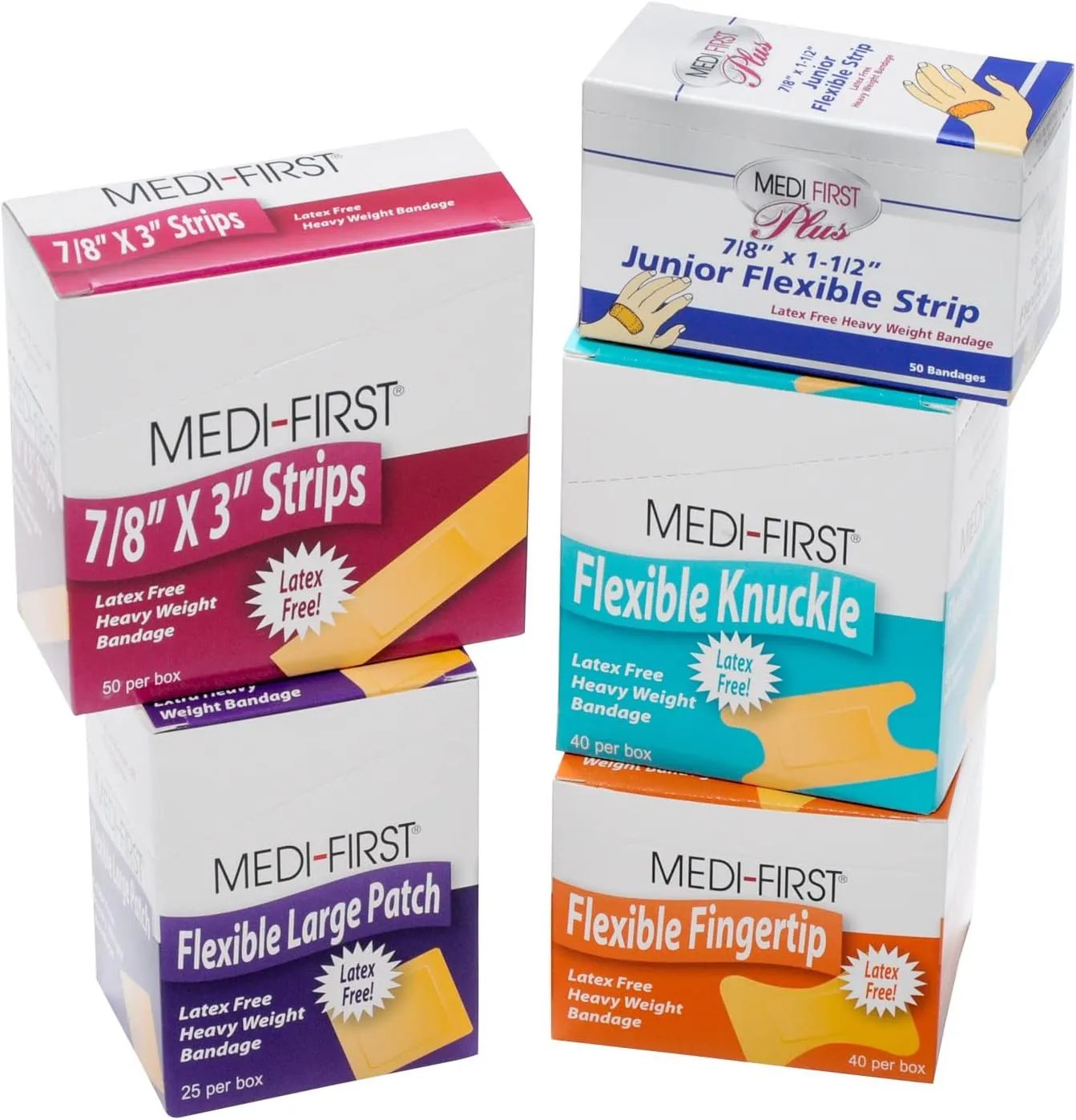 MFASCO Medifirst Bandage Assortment - Variety Pack of Adhesive Bandages, Including Knuckle & Finger - Refill Pack for Workplace First Aid Kits - Fabric Bandages - Ideal for refilling Industrial Kits