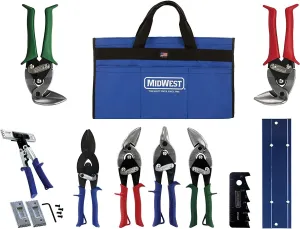 MIDWEST HVAC Tool Kit - 9 Piece Set Includes Aviation Snips & More, Made in the USA - MWT-HVACKIT03
