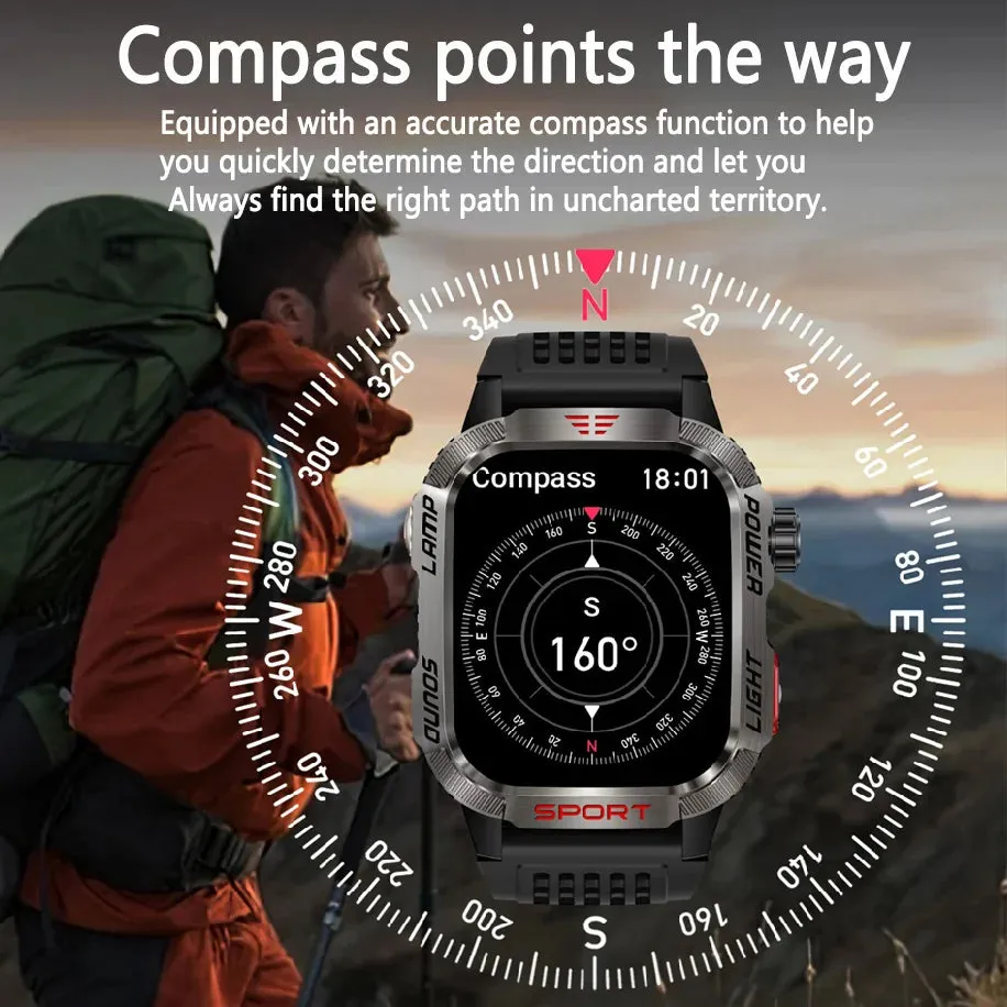 Military GPS Smart Watch Men Flashlight Compass Waterproof Outdoor Sport Tracker Bluetooth Call Smartwatch