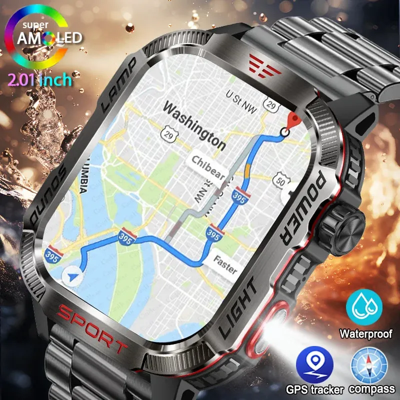 Military GPS Smart Watch Men Flashlight Compass Waterproof Outdoor Sport Tracker Bluetooth Call Smartwatch