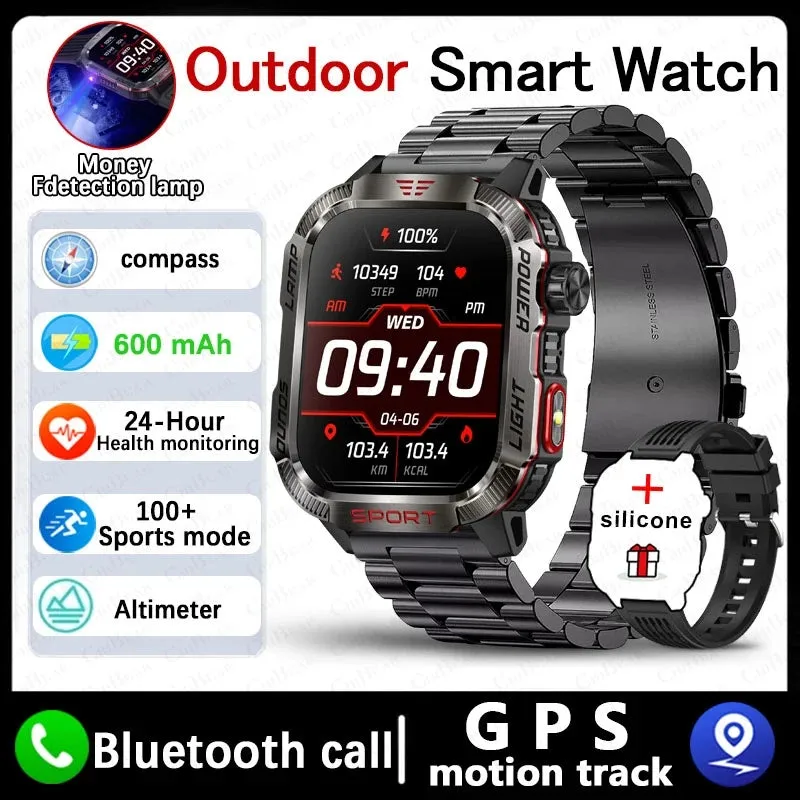 Military GPS Smart Watch Men Flashlight Compass Waterproof Outdoor Sport Tracker Bluetooth Call Smartwatch