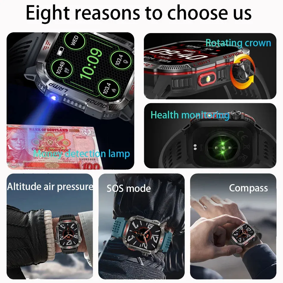 Military GPS Smart Watch Men Flashlight Compass Waterproof Outdoor Sport Tracker Bluetooth Call Smartwatch