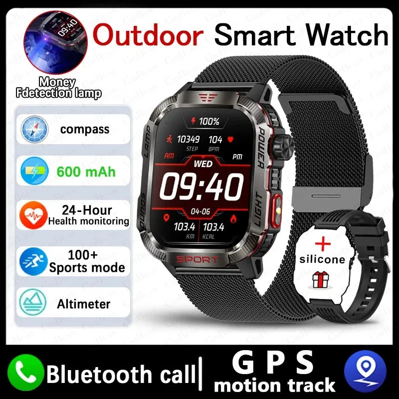 Military GPS Smart Watch Men Flashlight Compass Waterproof Outdoor Sport Tracker Bluetooth Call Smartwatch