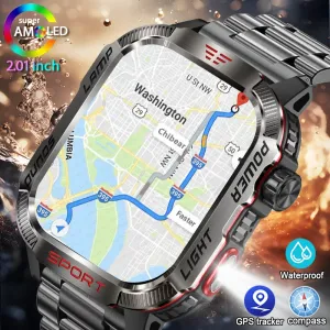 Military GPS Smart Watch Men Flashlight Compass Waterproof Outdoor Sport Tracker Bluetooth Call Smartwatch