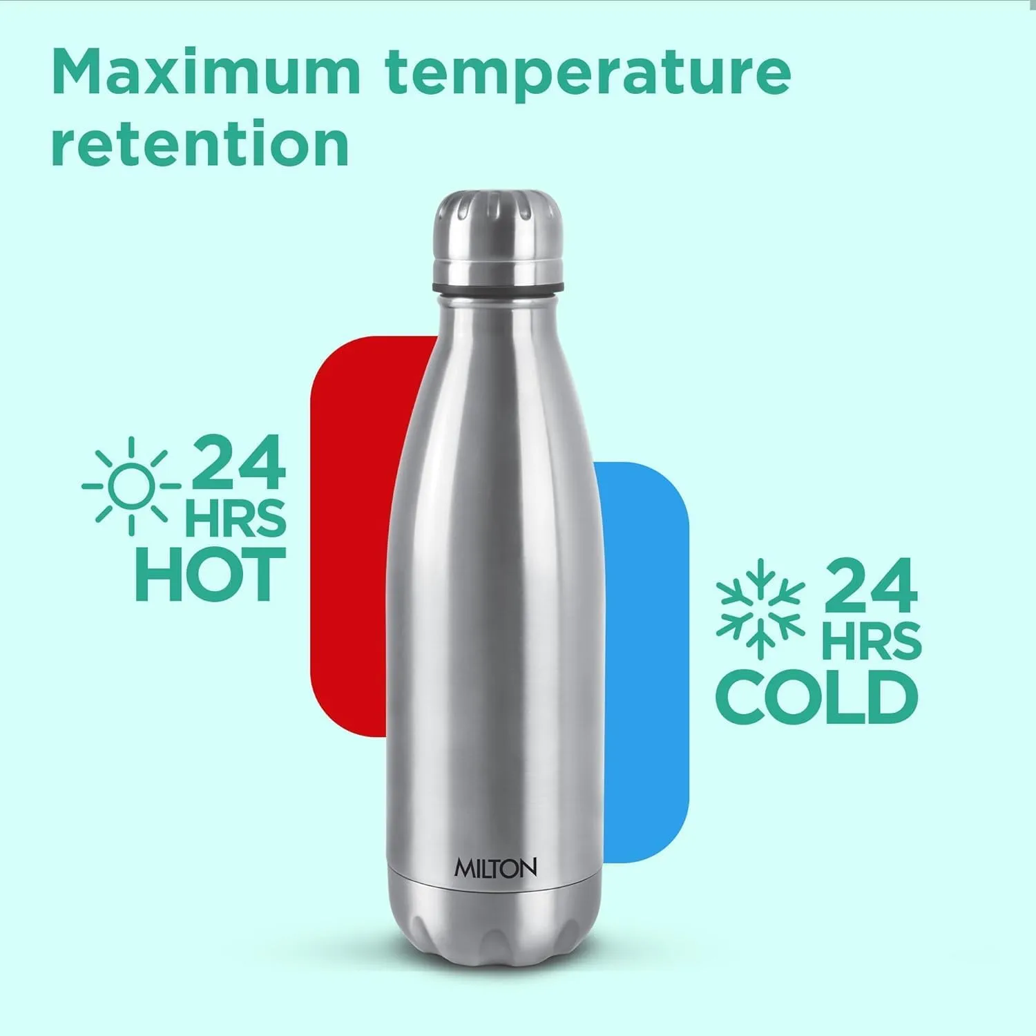 Milton Duo DLX 500 Thermosteel 24 Hours Hot and Cold Water Bottle, 1 Piece, 500 ml, Silver | Leak Proof | Office Bottle | Gym | Home | Kitchen | Hiking | Trekking | Travel Bottle