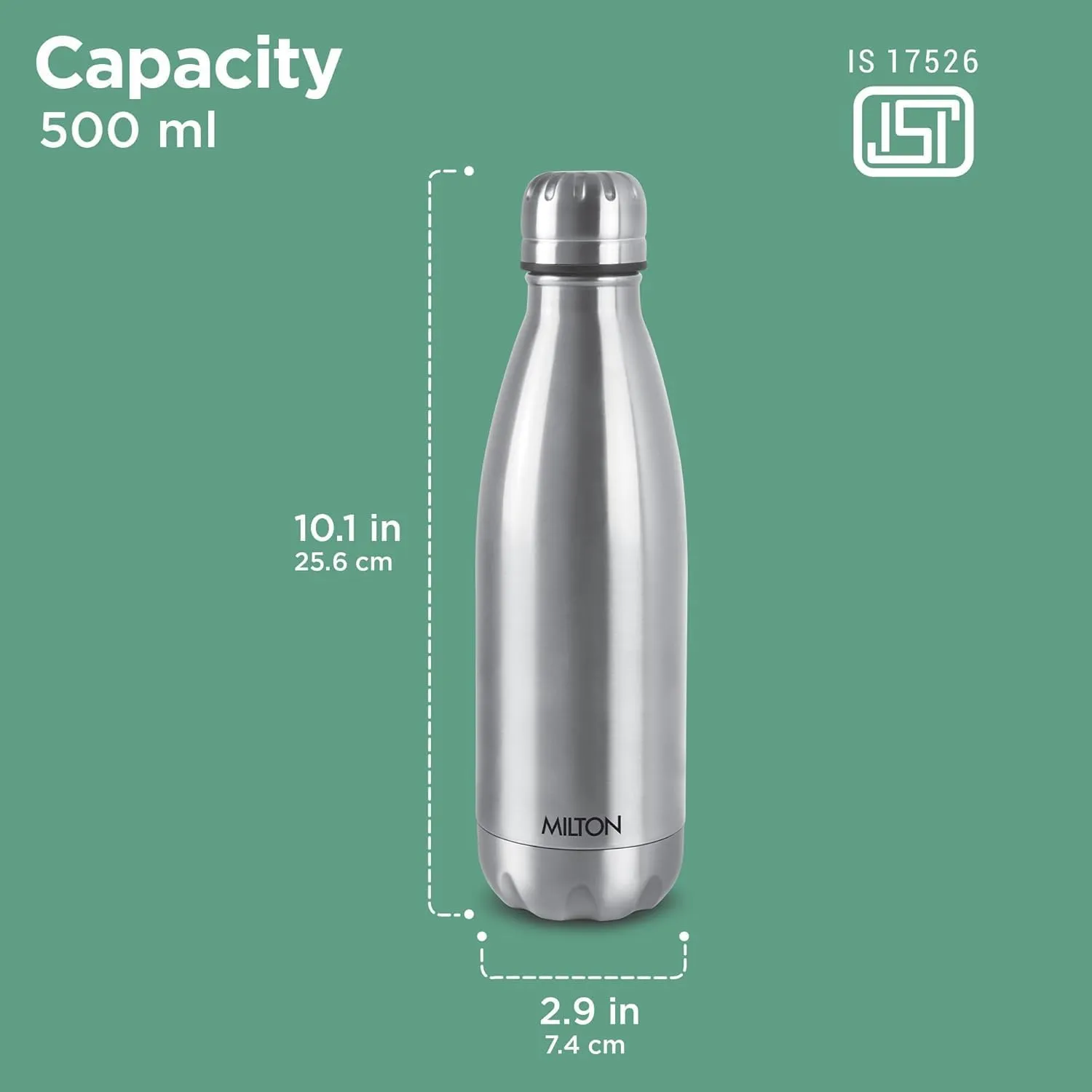 Milton Duo DLX 500 Thermosteel 24 Hours Hot and Cold Water Bottle, 1 Piece, 500 ml, Silver | Leak Proof | Office Bottle | Gym | Home | Kitchen | Hiking | Trekking | Travel Bottle
