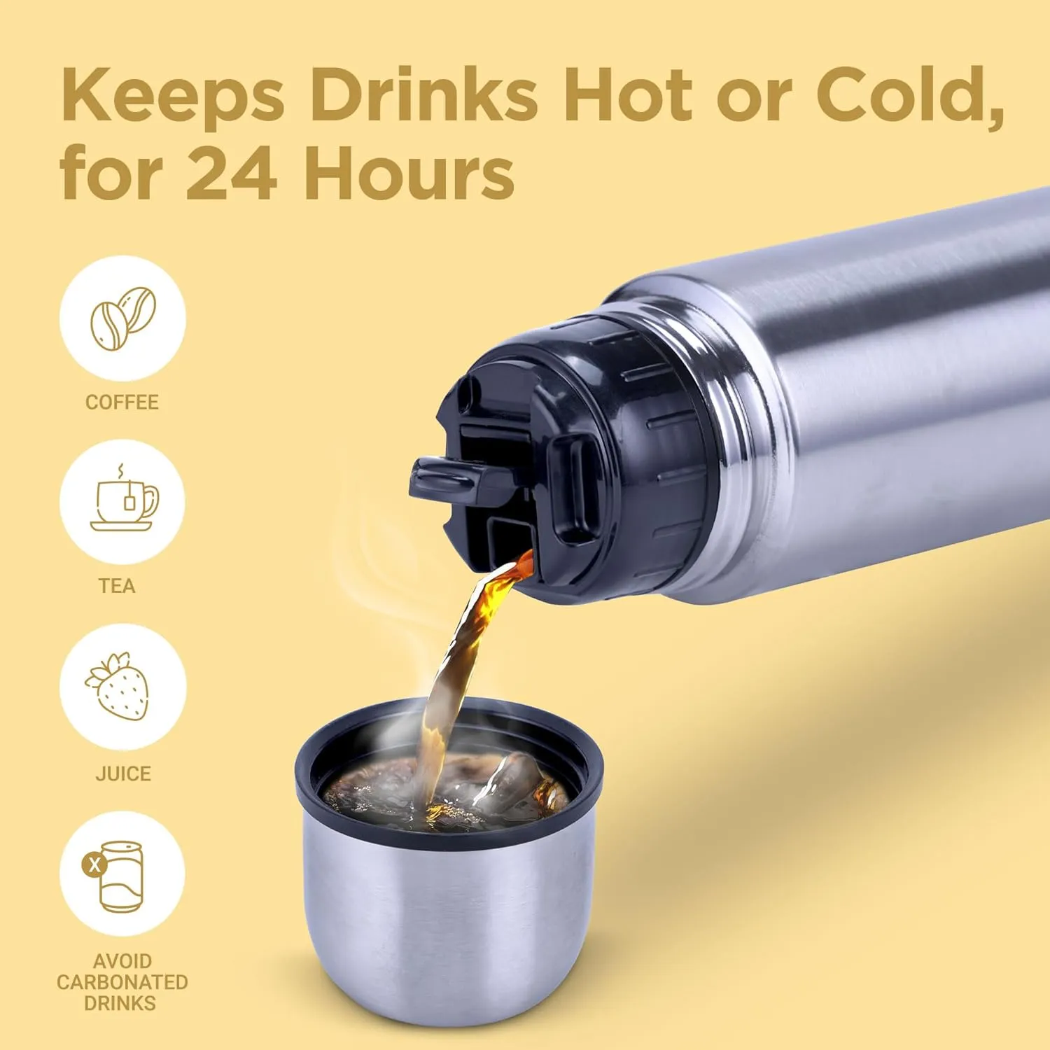 Milton Small Vacuum Flask for Hot Drink 350 ml (12 oz), Stainless Steel Double Walled Insulated Water Bottle for 24 Hour Hot and Cold Drinks, Leak proof, BPA Free,Thermosteel Flip Lid Set of -2