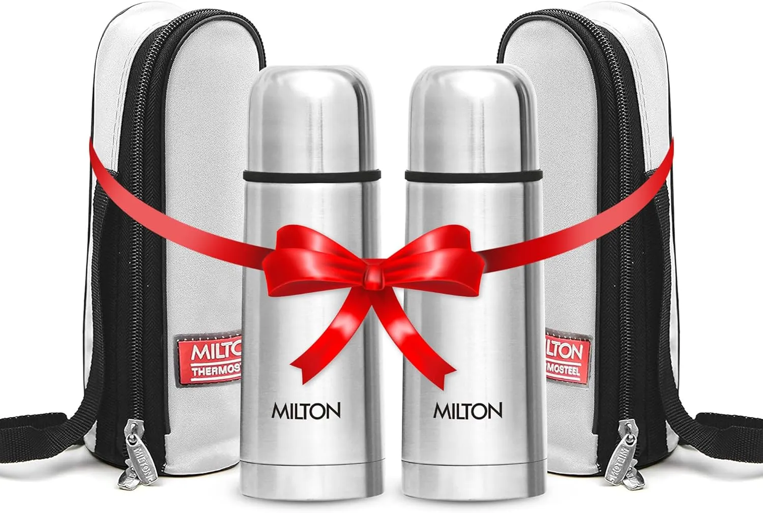 Milton Small Vacuum Flask for Hot Drink 350 ml (12 oz), Stainless Steel Double Walled Insulated Water Bottle for 24 Hour Hot and Cold Drinks, Leak proof, BPA Free,Thermosteel Flip Lid Set of -2
