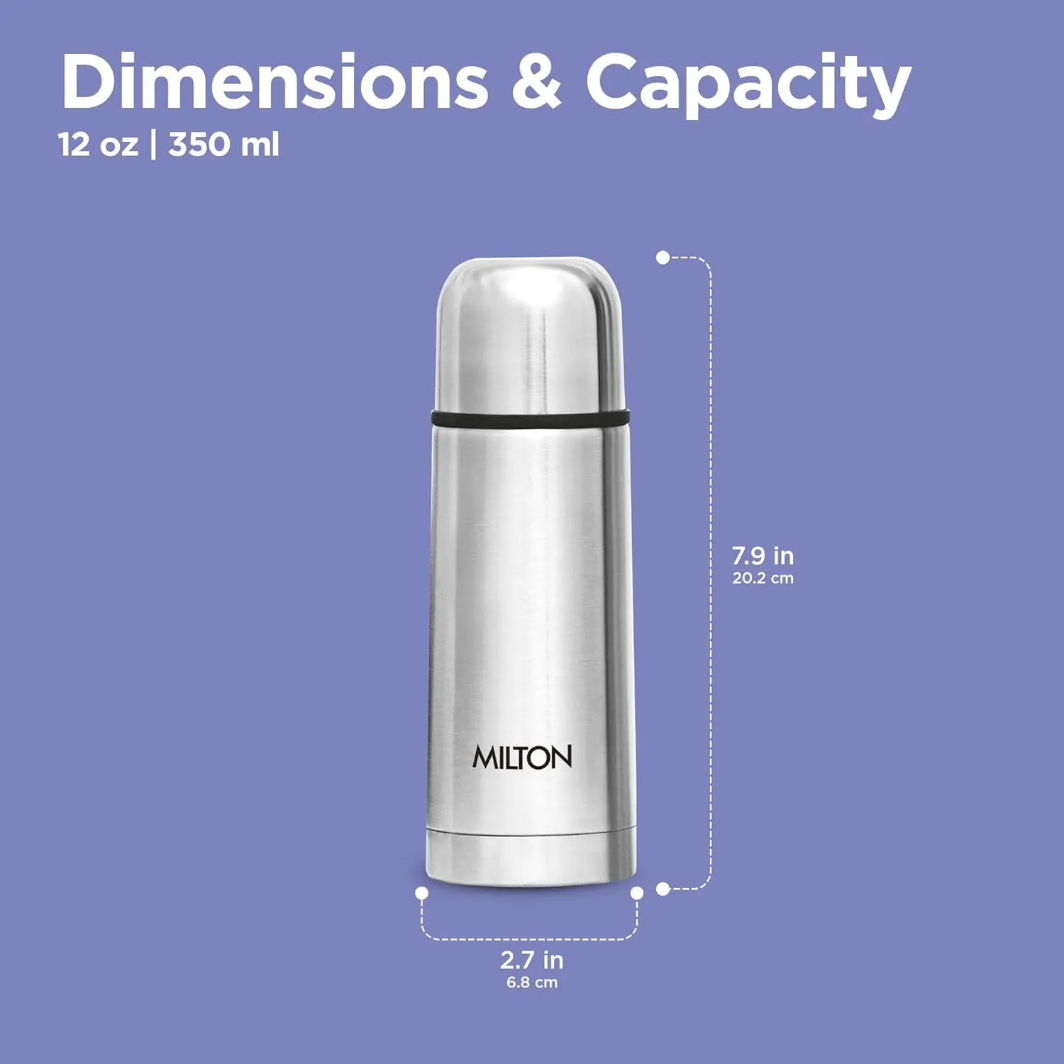 Milton Small Vacuum Flask for Hot Drink 350 ml (12 oz), Stainless Steel Double Walled Insulated Water Bottle for 24 Hour Hot and Cold Drinks, Leak proof, BPA Free,Thermosteel Flip Lid Set of -2