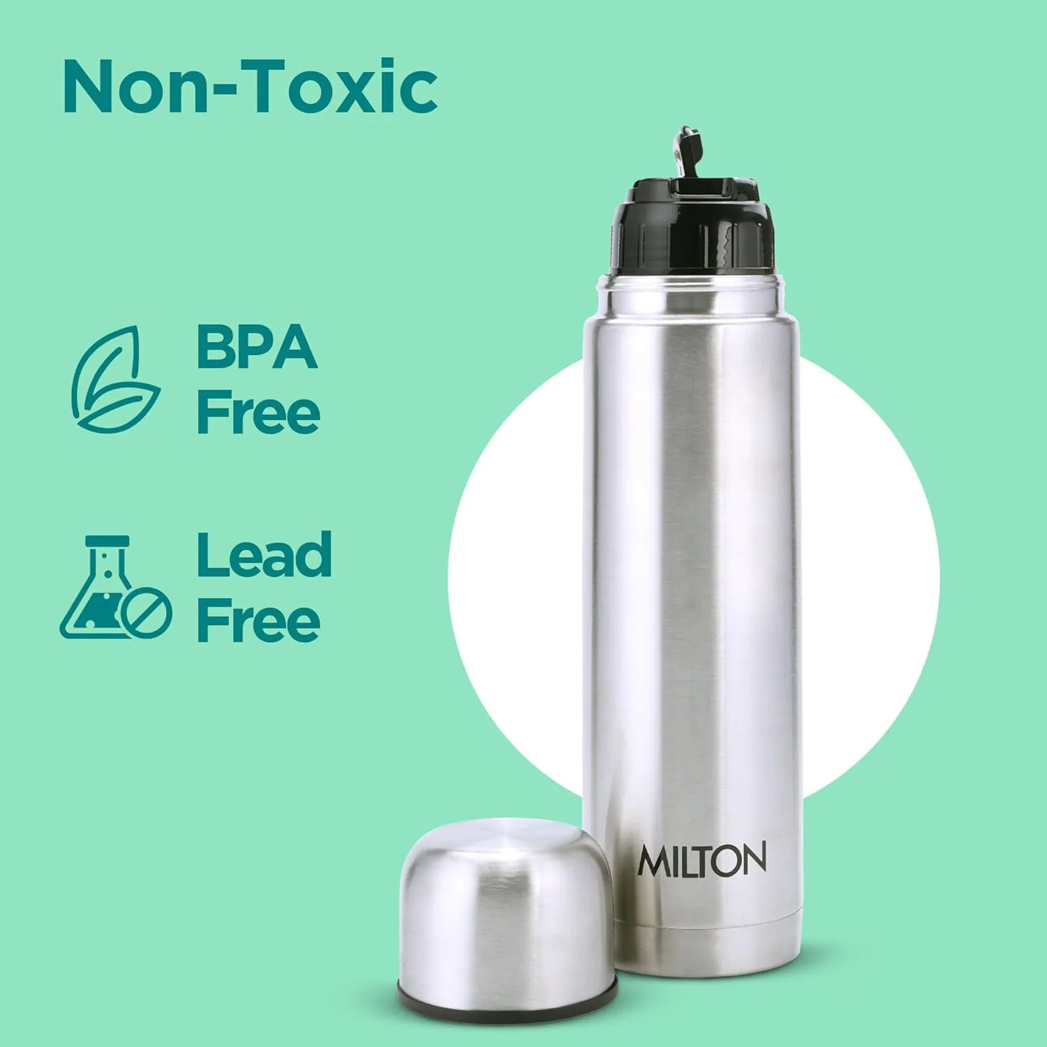 Milton Small Vacuum Flask for Hot Drink 350 ml (12 oz), Stainless Steel Double Walled Insulated Water Bottle for 24 Hour Hot and Cold Drinks, Leak proof, BPA Free,Thermosteel Flip Lid Set of -2