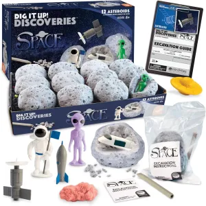 MindWare Dig It Up! Discoveries Space Kit for Kids - Dig Toys with 12 Clay Asteroids, 12 Kids Space Toys, 12 Chiseling Tools and Instructions – Ages 4 and Up